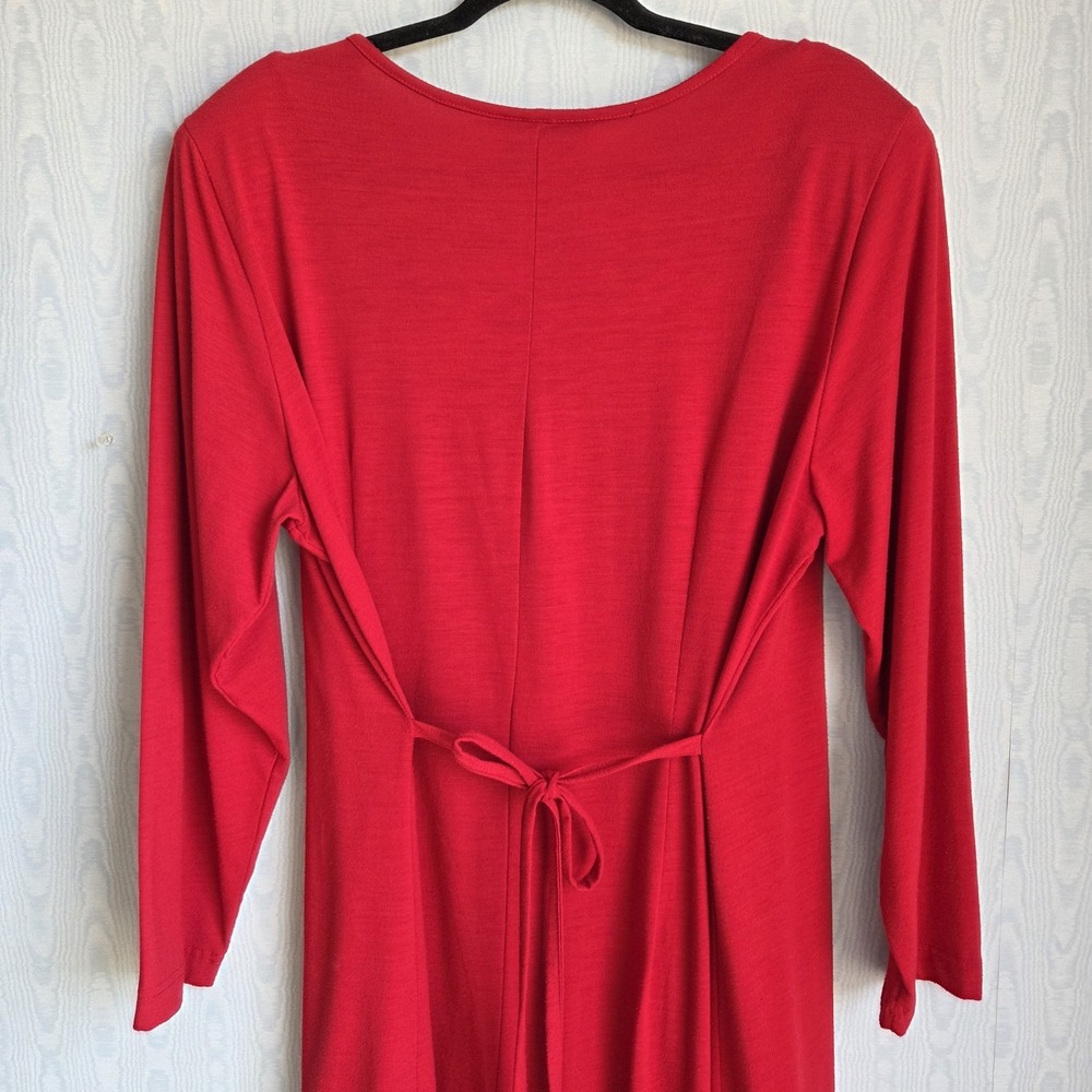 Vtg 90s Diana Marco Dress 18 Jersey Pintuck Tie Back Maxi Red Cottage Holiday - Picture 4 of 10